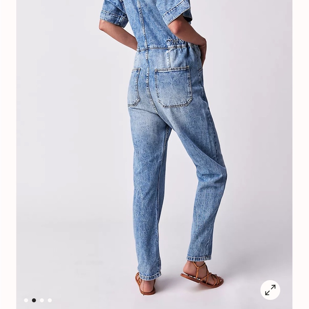 Free People Light Wash Denim Jumpsuit